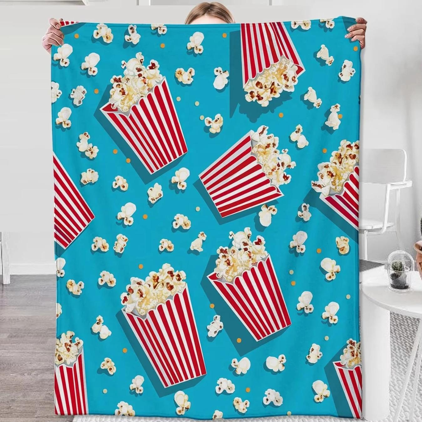 Cheesy Burger & Cucumber Cartoon Flannel Throw Blanket | Fast Food Funny Burger Lover Cozy Lightweight Bed Sofa Blanket Gift