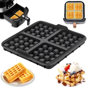 Square Waffle Maker Mold Non-Stick Pan for Most 4-7qt Air Fryers, Reusable Belgian Waffles Pancakes Egg Beaters, Dishwasher Safe