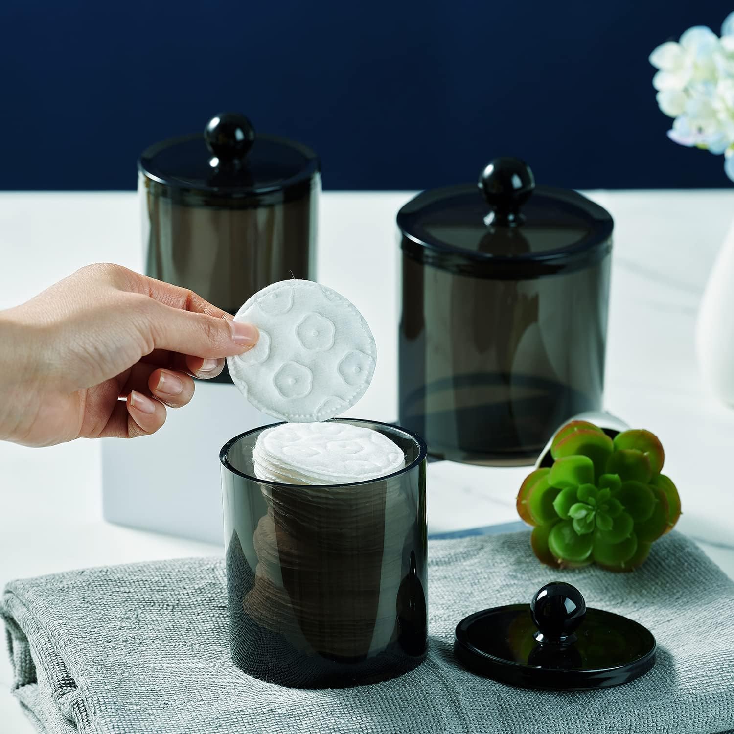 Clear Makeup Cotton Storage Box Set, 2/3/6 Counts Round Makeup Cotton Storage Container with Lid, Dustproof Storage Box for Home Bathroom Kitchen Dormitory Office