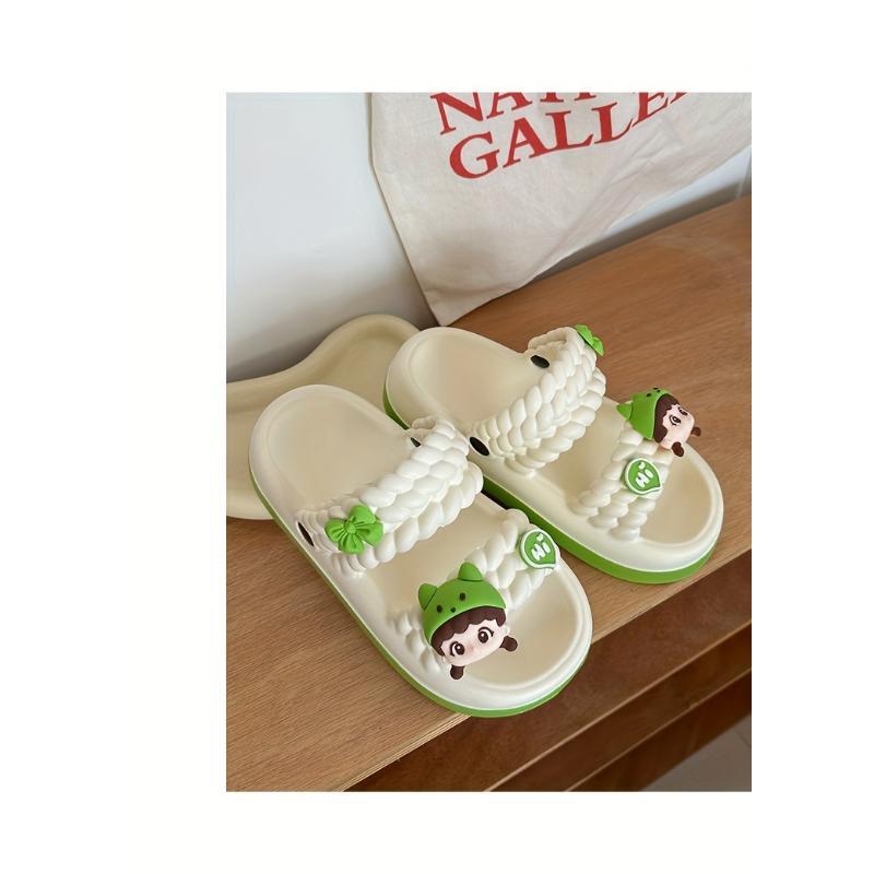 (New)Women's Slide Sandals With Cute Cartoon Design, Soft Sole Summer Open Toe Shoes, Indoor & Outdoor EVA Slides