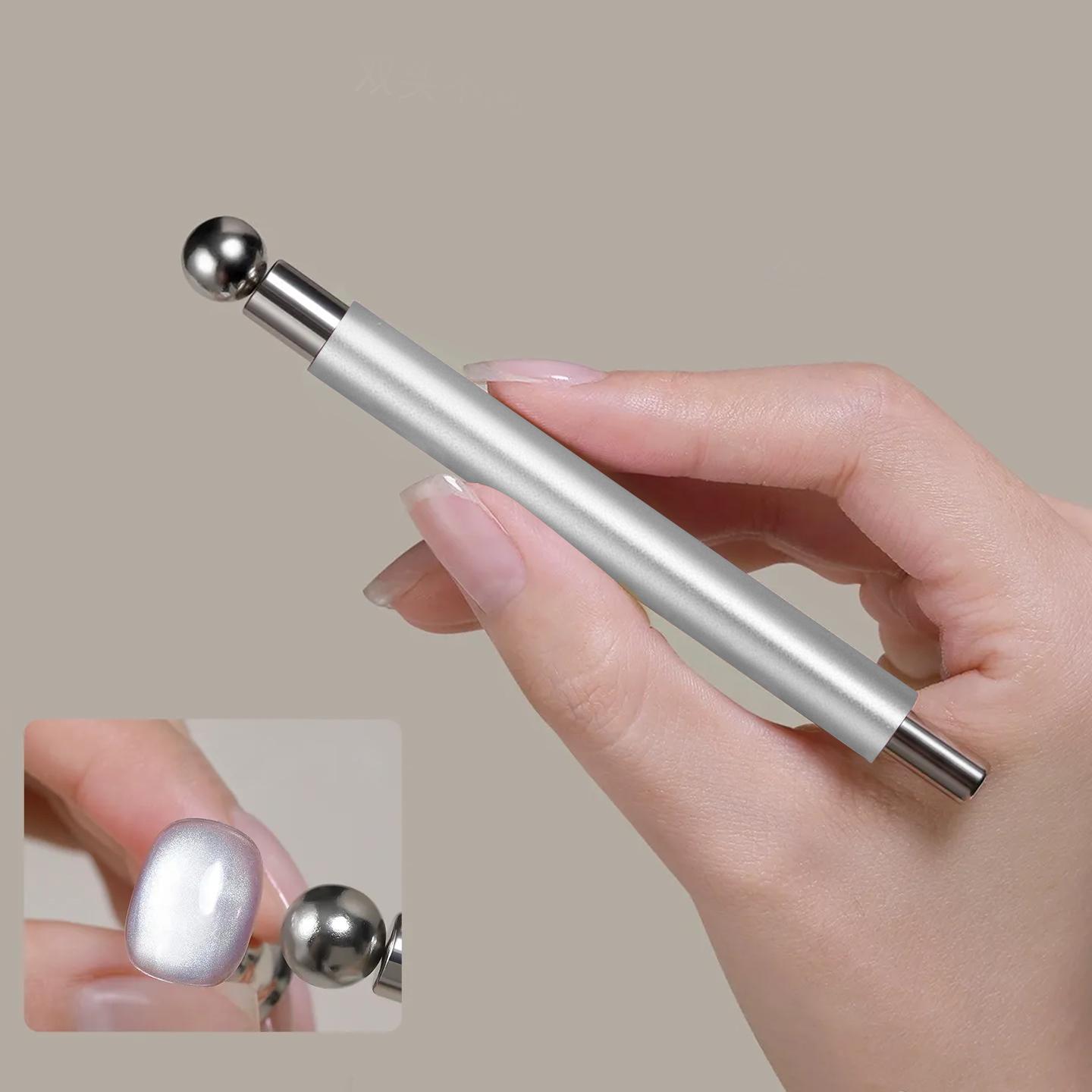 2025 Glass Bead Cat Eye Nail Art Magnet Rod, Large Double-Head Round Steel Bead Magnet, Multi-Function Magnetic Stone Nail Polish Tool for Nail Salon, Professional Nail Art Tool, Nail Art Manicure