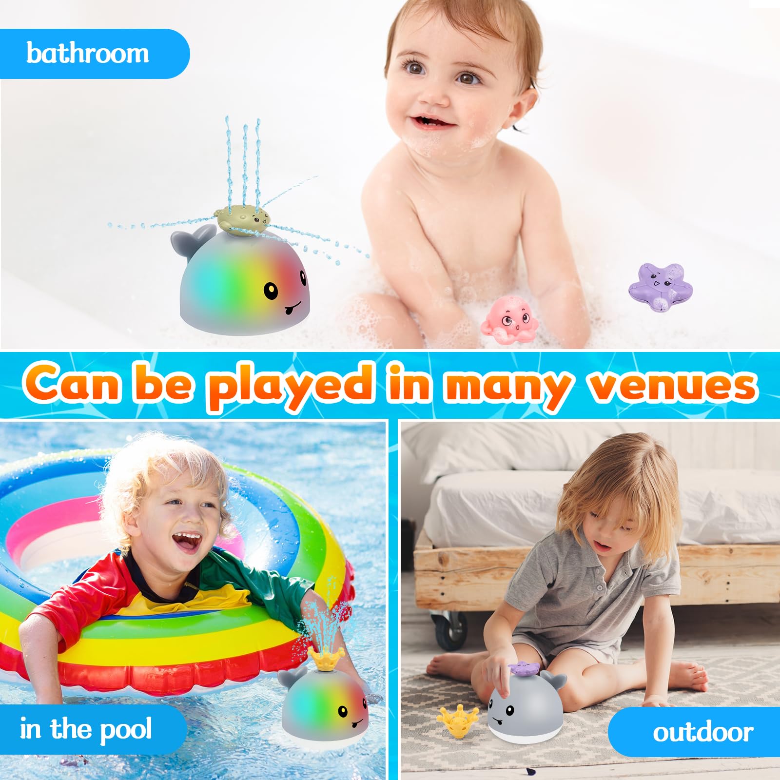 Electric Sensory Water Whale Bath Toy with Lights, USB Rechargeable Battery Included, Summer Bathroom Playtime Fun for Kids Electric Sensory Water Whale Bath Toy with Lights, USB Rechargeable Battery Included, Summer Bathroom Playtime Fun for Kids