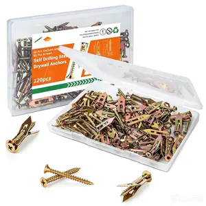 120 count Self Drilling Drywall Anchors with Screws Kit, Drywall Grip Anchors, No Drill Installation Wall Anchors for TV, Shelves & Picture , 60 Anchors + 60 Screws(0.47x1.57 in) -