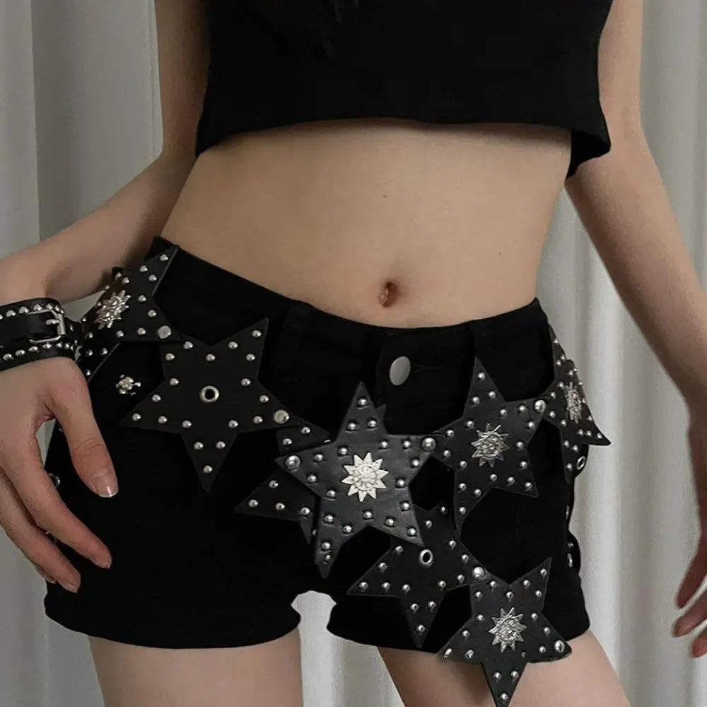 Hot Spice Girl Y2K Harajuku Style Rivet Patchwork Design Wide Belts For Women Street Dace Pu Waistband Star Shape Cinturones