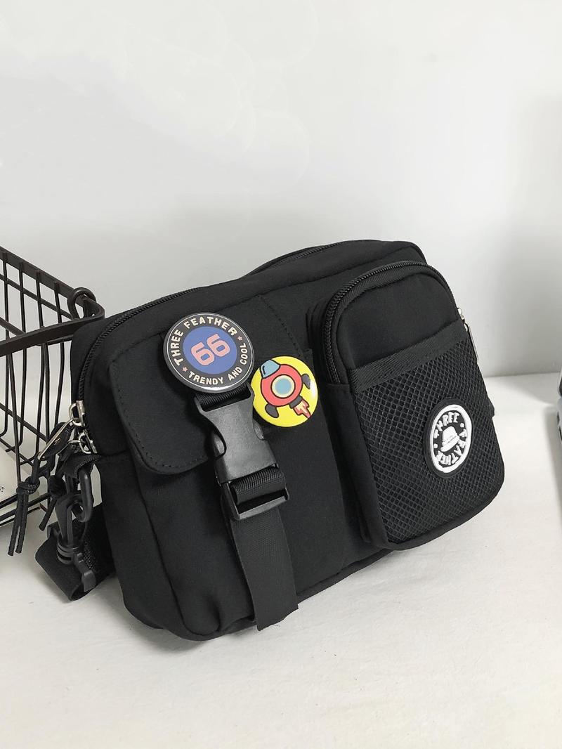 Unisex Casual Plain Color Release Buckle Crossbody Bag with Astronaut Charm, Fashionable Versatile Zipper Crossbody Bag with Random Color Badge, Trendy Shoulder Bag for Daily Use, Adjustable Crossbody Bag