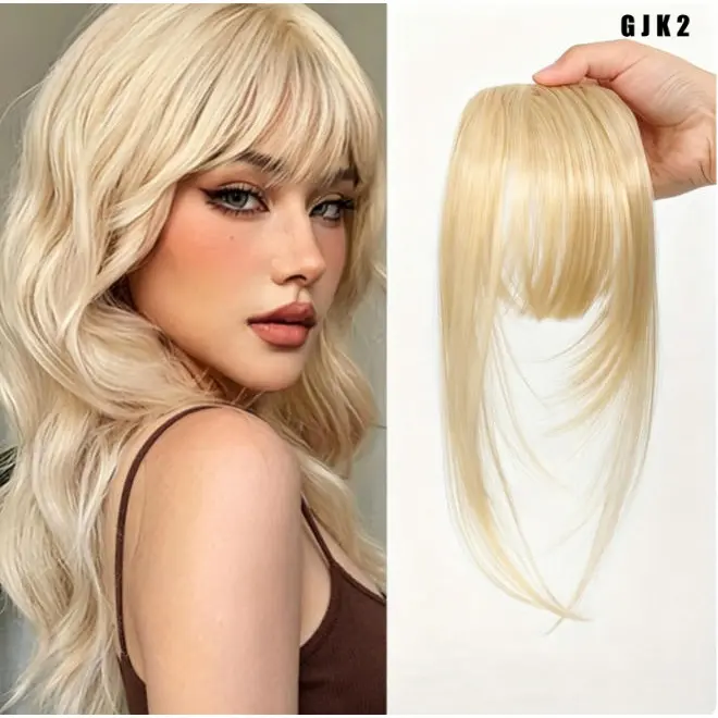 Clip In Air Bangs Hair Piece with Side Baby Hair, Natural Soft Synthetic Fringe Hair Extension, Invisible Front Fake Bangs Hair Topper for Women Daily Dating Party Photoshoot Quick Hairstyle Transformation