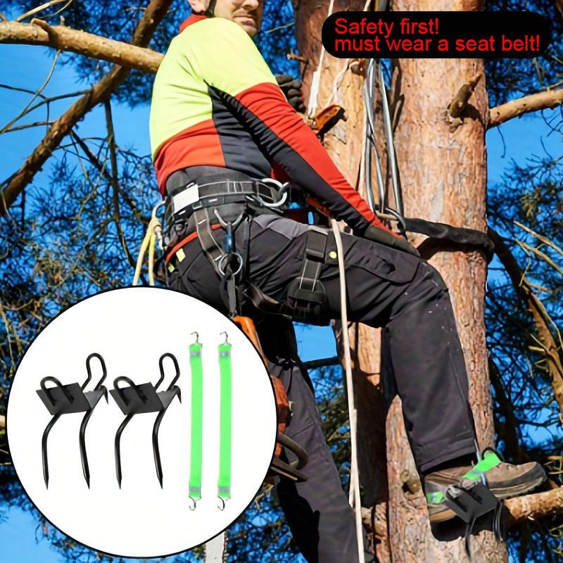 Tree Climbing Tools Set, Outdoor 2 Climbing Equipment & 2 Elastic Strap, Elastic Strap & Climbing Grip Set, Non-slip Special Climbing Stairs Pole Spikes for Boots