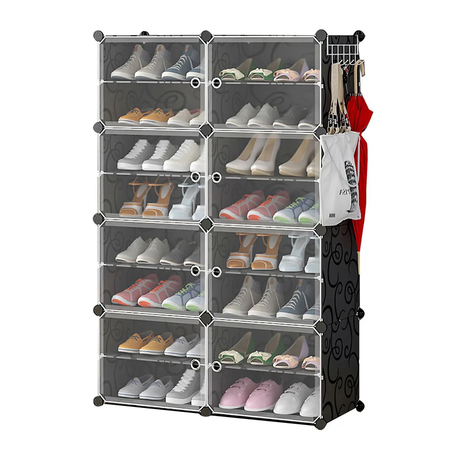 Folding transparent door shoe cabinet, 9 layers, can store 18 pairs of shoes, simple design, large capacity, sturdy and stackable plastic shoe cabinet, space-saving, no installation required#SummerWins#DFYD