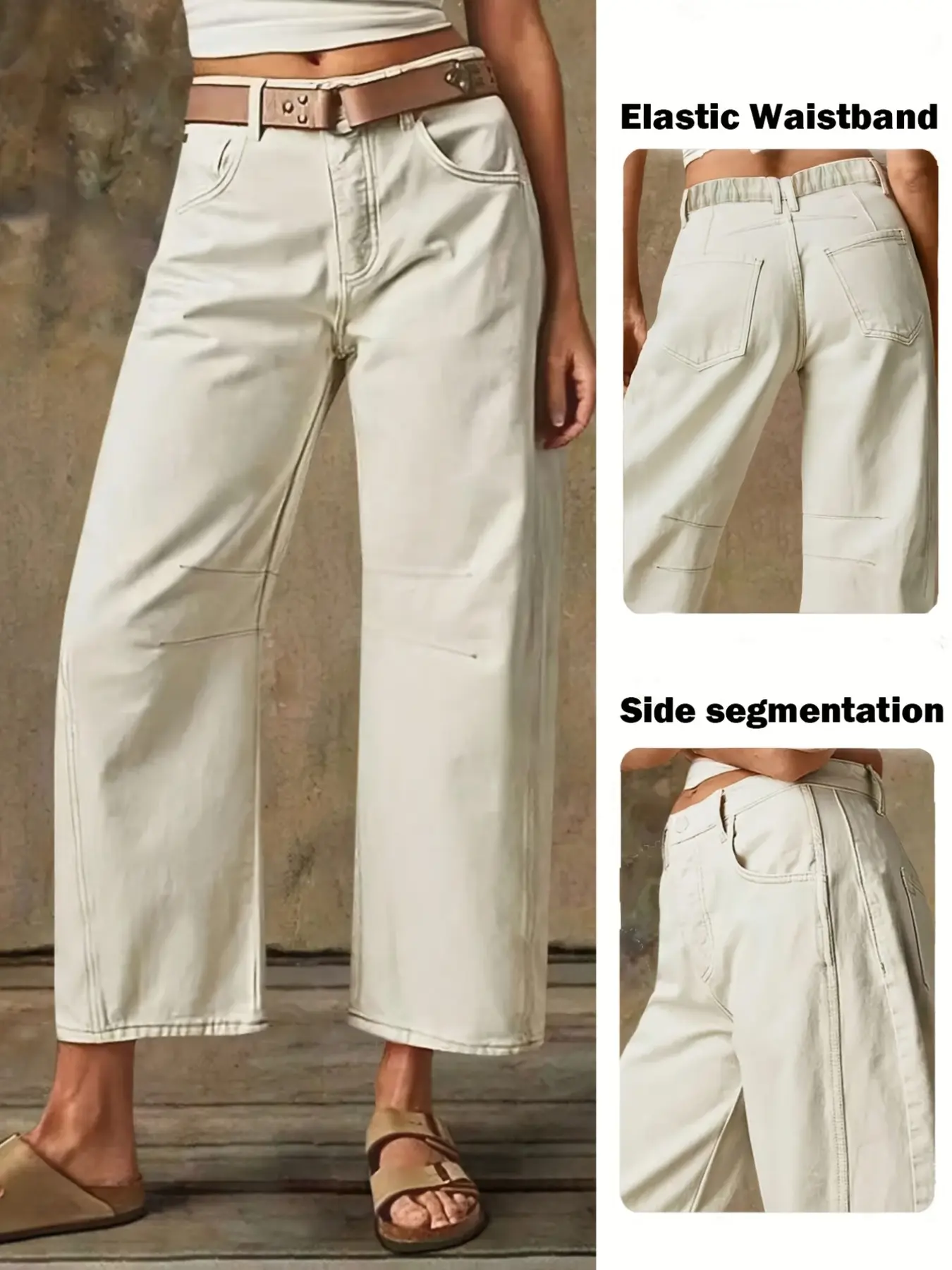 Women's Casual Split Design Slimming Flowy Denim Wide Leg Long Pants, Trendy High Waist Streetwear, Comfortable Daily Wear