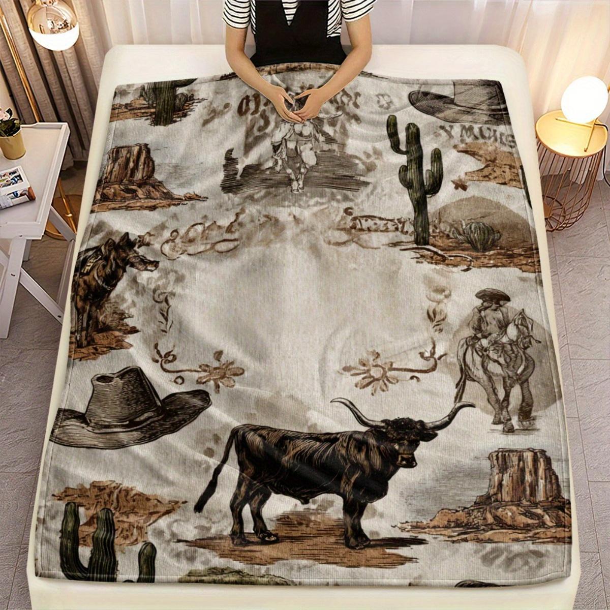 Personalized Western-Cowboy Themed Lightweight Blanket For Home Decor, All-Season Comfort Suitable As A Warm Cozy Blanket For Home Sofas, Bedding, Office Napping, Travel, And Camping, Perfect As A Gift For Friends And Family