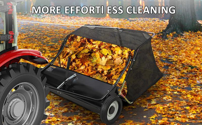 【GARVEE】Tow-Behind Lawn Sweeper with Large Capacity, Heavy-Duty Design, Adjustable Sweeping Height, and Convenient Dumping Rope for Efficient Leaf and Grass Collection