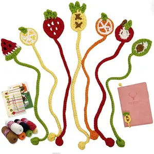 Crochet Kit for Beginners, Bookmarks Crochet Starter Set, Learn to Crochet with Step-bt-Step Video Tutorial, Easy Yarn Knitting Kit for Adults, DIY Craft  for Book Lovers (8pcs Fruit-Themed)