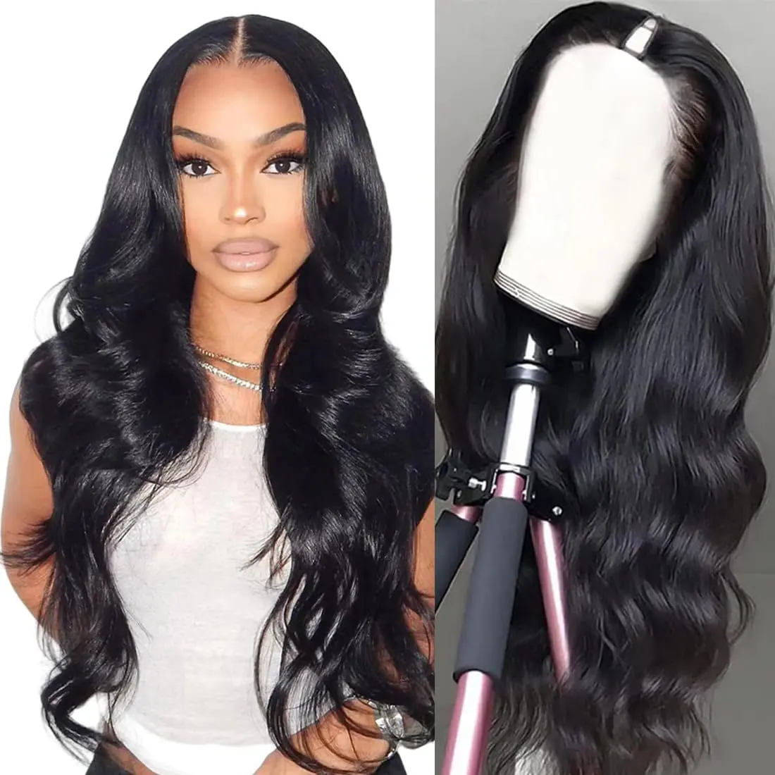 V-Part Synthetic Full Machine Wig - Curled Deep Wave Style, Heat-Resistant Hair with Soft Movement, V-Part Blend, 1B Color, 16-26 Inches Multiple Lengths, Seamless Blending Capability, Curled Synthetic Wig