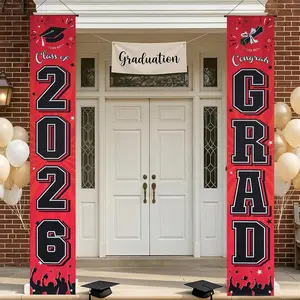 2026 Graduation Decorations, Graduation Banner Red Class of 2026 for Graduation Party Decorations, Congrats Grad Banner for High School College Indoor Outdoor Door Porch Decor, 11.8×71 Inch