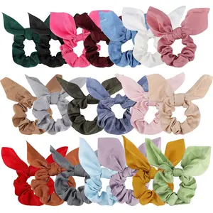 20 Pack Satin Scrunchies for Thick Hair, Hair Ties with Bow for Women's Hair, Bunny Ear Scrunchies, Hair Accessories for Girls, Silk Scrunchies in 20 Solid Warm Colors