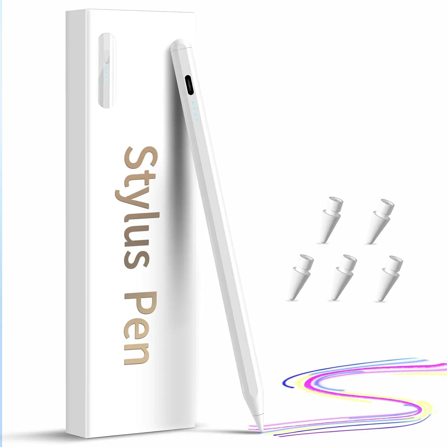 Stylus Pen for iPad,(2018-2026)  Charge with Tilt Sensitivity & Palm Rejection Compatible with iPad Pro 11"/12.9", iPad mini 5/6, iPad Air 3/4/5, iPad 6/7/8/9/10 (White)