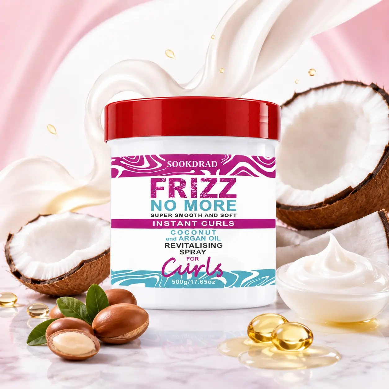 Curl Revitalizing Spray, Coconut Oil, Argan Oil, No Frizz, Instant Smooth, Soft Curls, For Curly Hair, 17.65oz