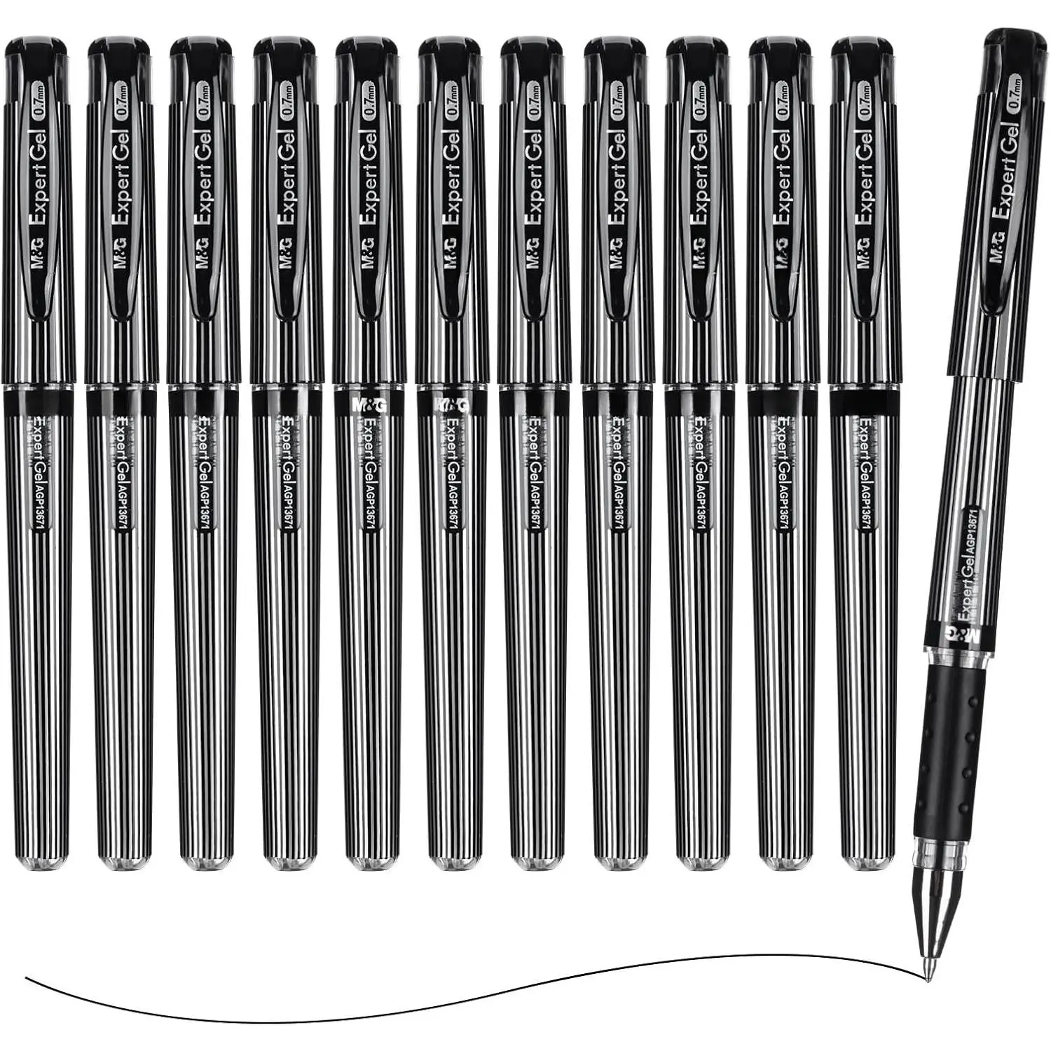Gel Pens, Black Ink Gel Pens Medium Point 0.7mm, Roller Ball Gel Ink Pens Bulk, Quick Dry Pens Smooth Writing with Anti-Slip Grip & Plug-In Cover for Office Supplies School Women Men (12 Pack)