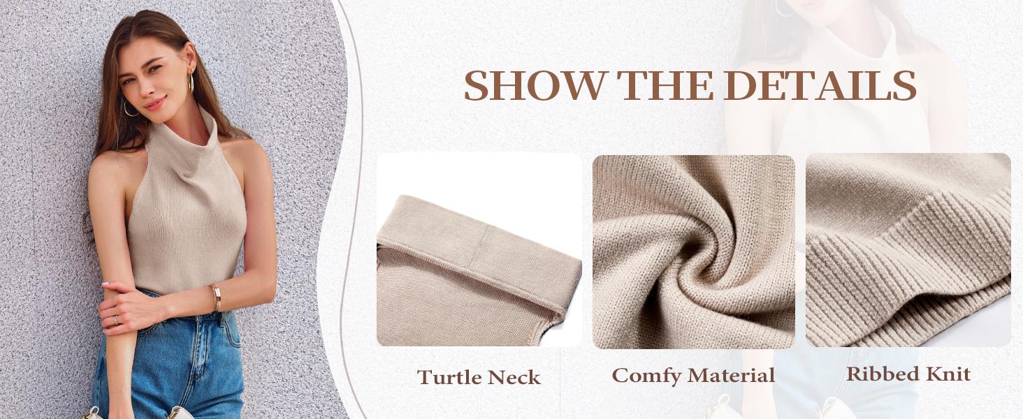 Saodimallsu Womens Turtleneck Sweater Vests Sleeveless Knit Halter Tank Tops Sexy Loose Cami Shirts