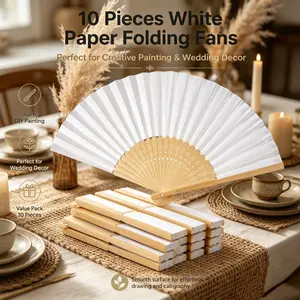 10 pack blank white bamboo folding fans blank paper handheld fans for diy art painting wedding table decor calligraphy craft bulk set