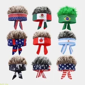 Unisex National Themed Synthetic Hair Fan Wig Cap, Fluffy Full Head Cheer Headgear, Lightweight Breathable Curly Wig, Funny Carnival Decor Accessory for Men & Women, Ideal Country Themed Party Dress-Up Prop