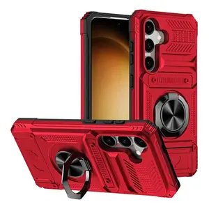 Compatible with S25 Edge, S24 Ultra, S23, A15, A55, A56, Fin Shockproof Protective Phone Case with Card Slot and Ring Kickstand HNZ0334