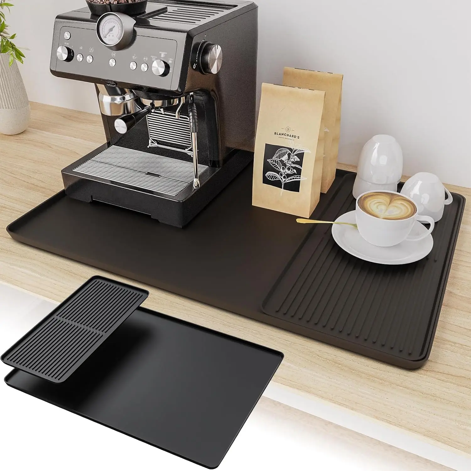 2-in-1 Coffee Mat & Dish Drying Mat Coffee Bar Mats for Countertop Station