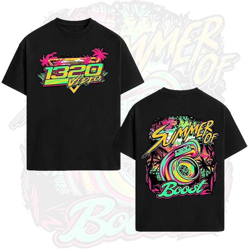 1320 Video Boost T-Shirt Summer Racing Theme Neon Turbocharger Graphic Perfect For Car Enthusiasts Menswear Top Sport Tshirt Shortsleeve For Christmas Birthday Gift Cotton Unisex Classic Fit