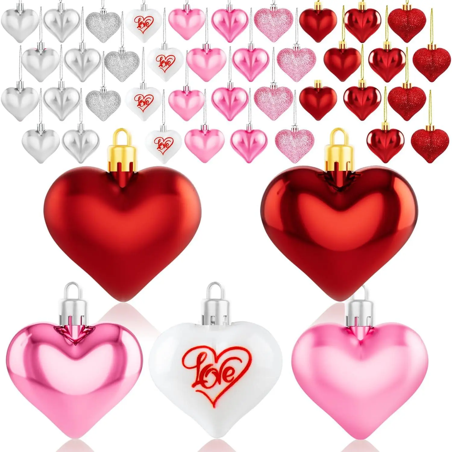 36 count Valentines Day Decor Heart Ornaments Classic Red   Valentines Decorations Heart Shaped Baubles  Ornaments for Valentine’s Day Christmas Tree Wedding Anniversary Party