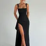 Women's Plain Split Thigh Backless Dress, Elegant Sexy Sleeveless Dress for Party Club Dating Wear, Ladies Clothes for All Seasons, Floor Length Slip Dress, Evening Party Dresses
