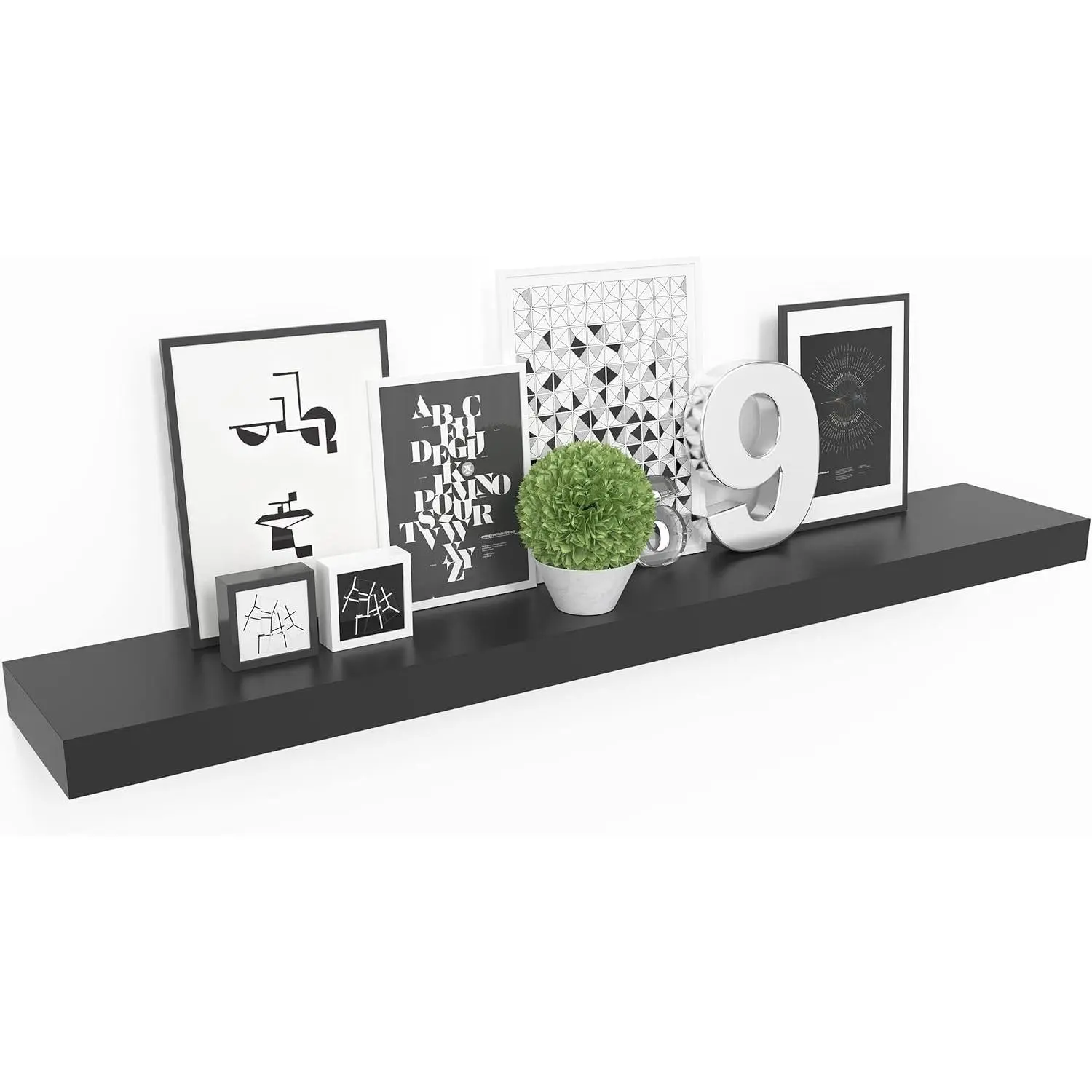 Floating Shelf, 36" Hanging Shelf with Invisible Brackets, Wooden Floating Shelves for Walls, Book Shelf, Wall Shelves for Home Office, Bathroom, Living Room, 6 inch Deep, Black