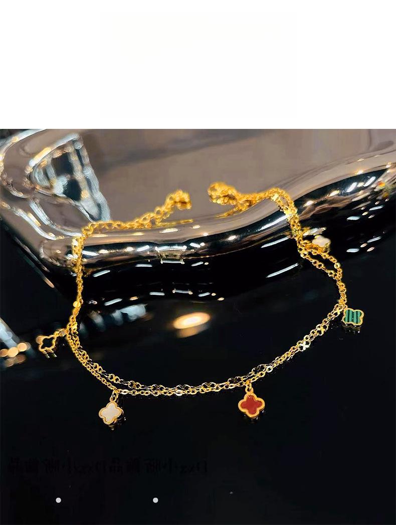 Colorful Lucky Four-Leaf Clover Anklet – Feminine Tassel Design, Trendy High-Quality Leg Chain, Fade-Resistant Foot Bracelet