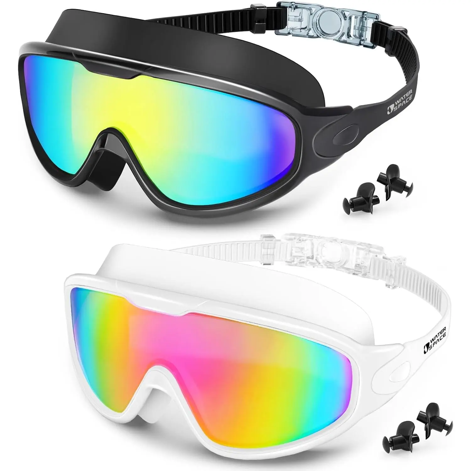 2 Pack Swim Goggles for Adult Youth, 180° Panoramic Wide View Clear Vision UV Protection Anti-fog proof Large  Frame No Leak Soft  Swimming  Pool Gear for Men Women