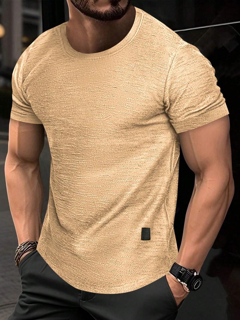 Men's Regular Fit Patched Round Neck Basic Tee, Casual Short Sleeve T-shirt for Summer, Menswear for Daily Wear
