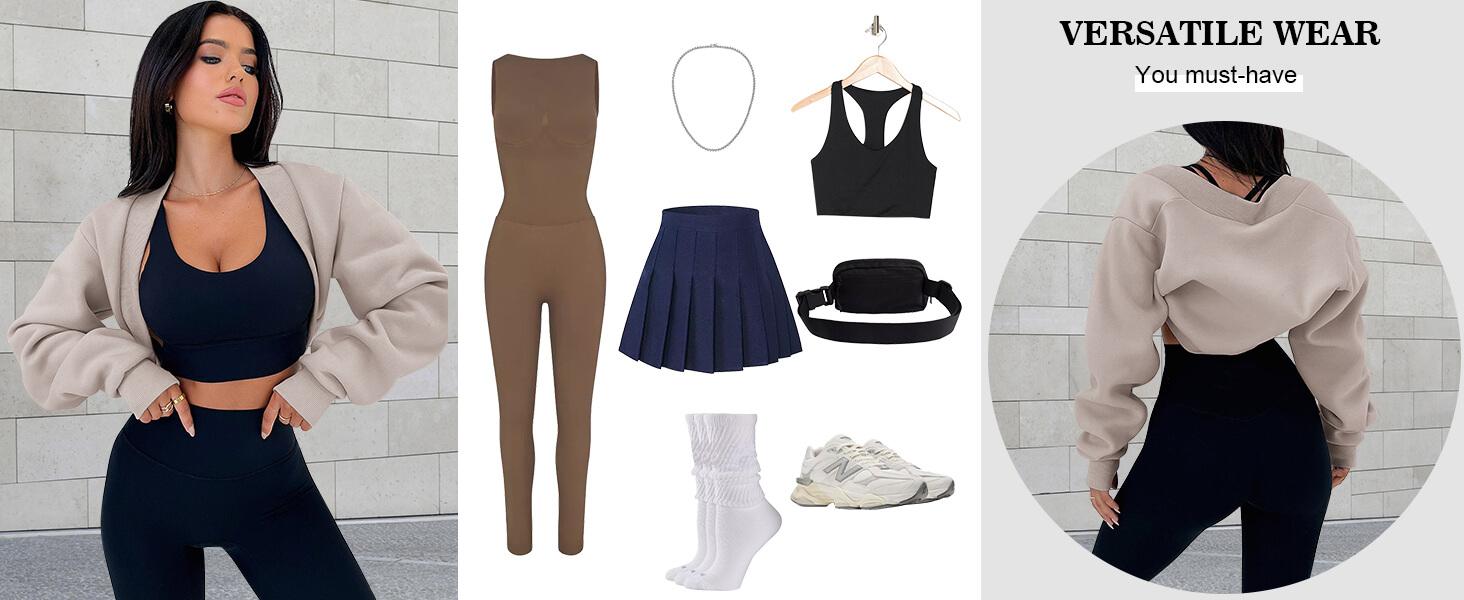 Women's Bolero Shrug Long Sleeve Cropped Sweatshirt with Thumb Hole Open Front Y2K Style Casual Korean Fashion Spring Workout Top