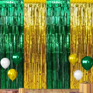 3Pack 3.3Ft x 6.6Ft Graduation Foil Fringe Curtain Backdrop Decorations, Green  Metallic Tinsel Foil Streamers Curtain Photo Booth Background for Graduation Prom Wedding Birthday Party Decoration