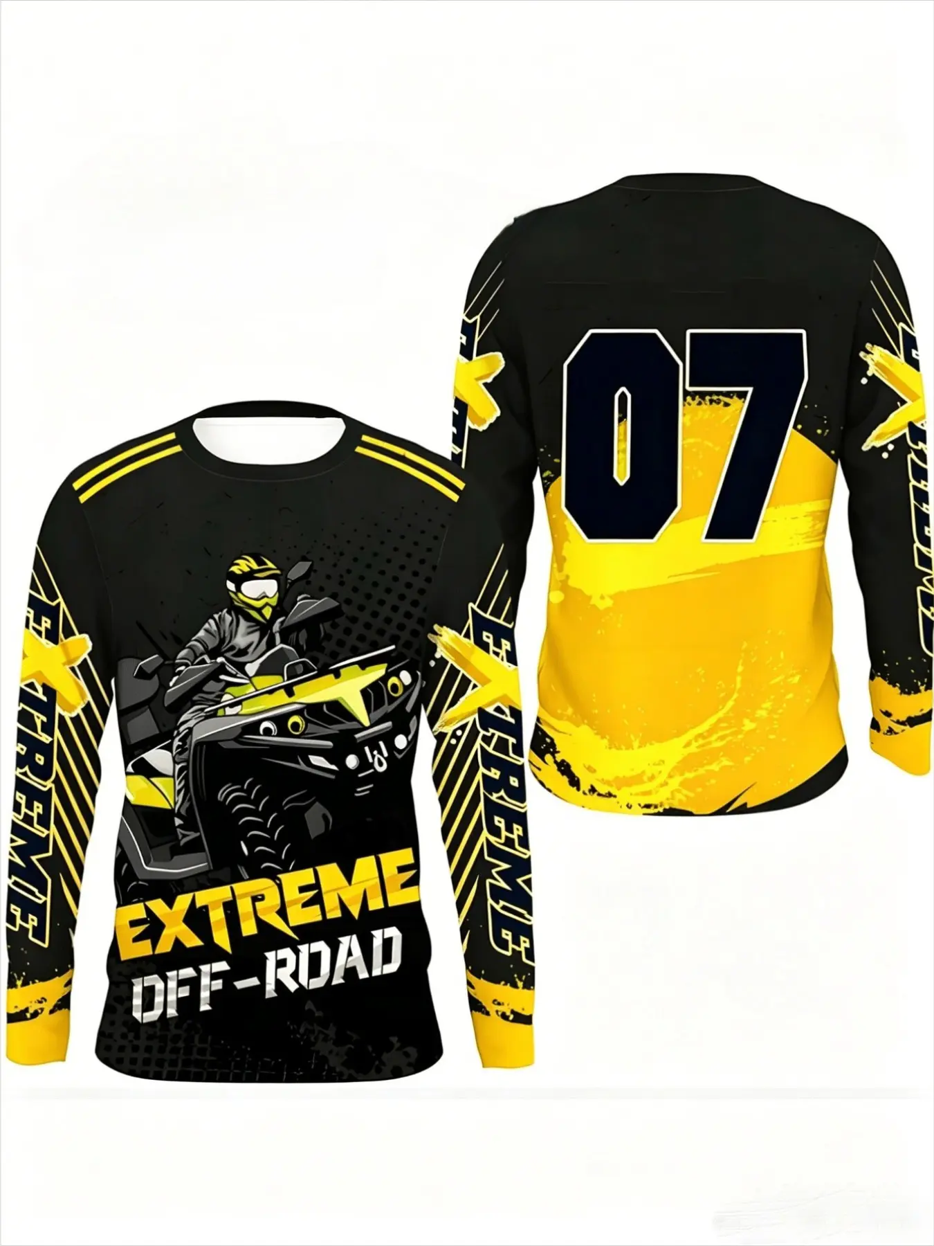 Men’s Extreme Off Road Graphic Long Sleeve Crew Neck T-Shirt, ATV Motorcycle Style Athletic Top, Breathable Lightweight Outdoor Sport Casual Tee, Trendy Street Daily Workout Shirts For Adult Male, 5 Color Options Available.