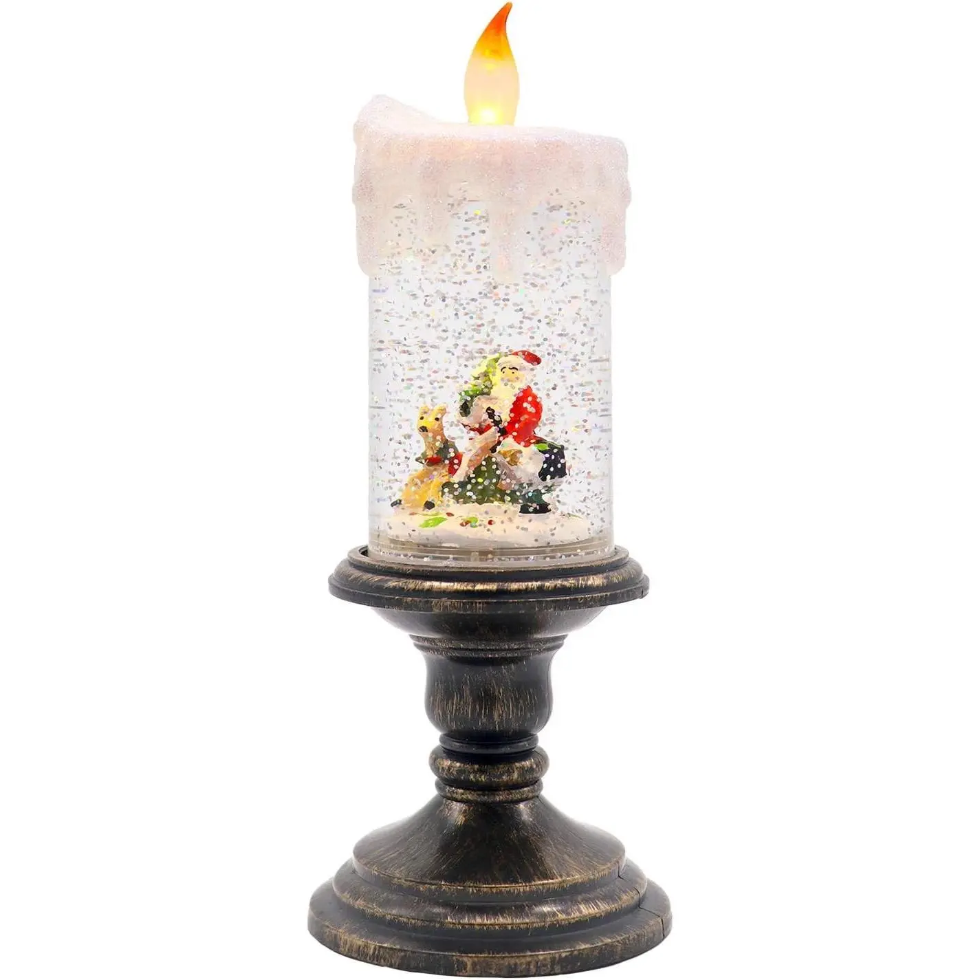 Christmas Snow Globe with Timer, Battery Operated Swirling Water Glittering Lighted Snow Globe Candlestick Thanksgiving Christmas Santa Decoration