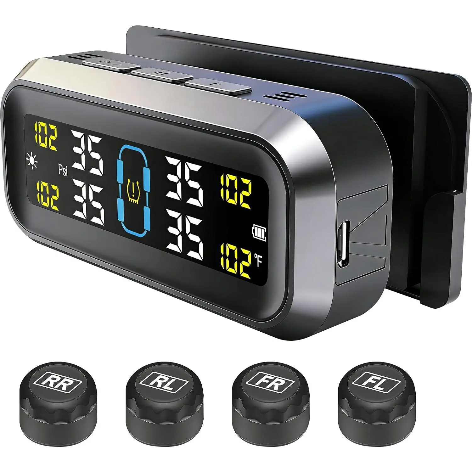 Tire   System-TPMS Solar  Color LCD Display Real-Time Tire  & Temperature  with 4  Sensors 6  Modes 0-99PSI for  SUV RV   Safety