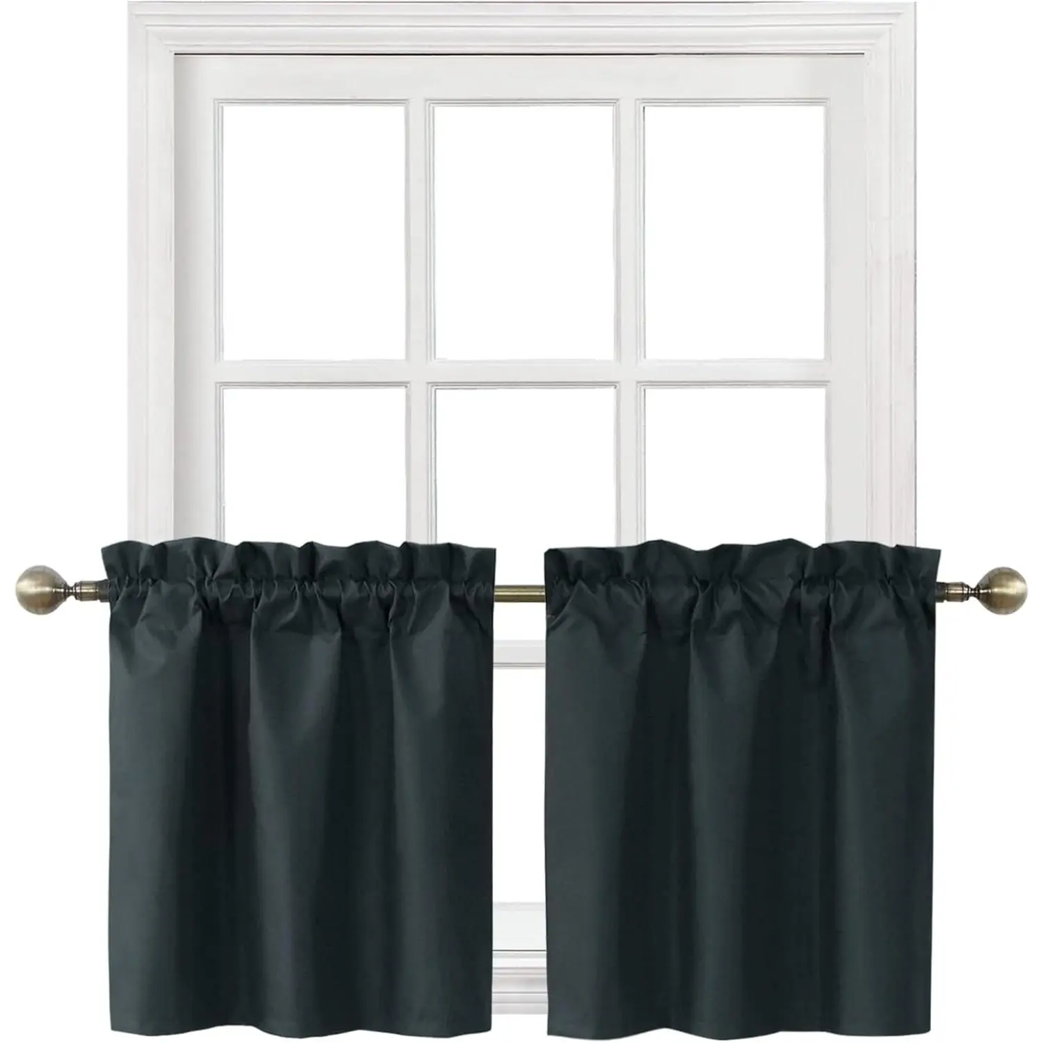 Blackout Rod-Tier Curtains, 2 Panels (26 W x 24 L in Each), Charcoal, Energy-Saving Room Darkening Drapes for Small Windows, Bedroom & Basement, Machine Washable & Hang Dry Cafe Curtains