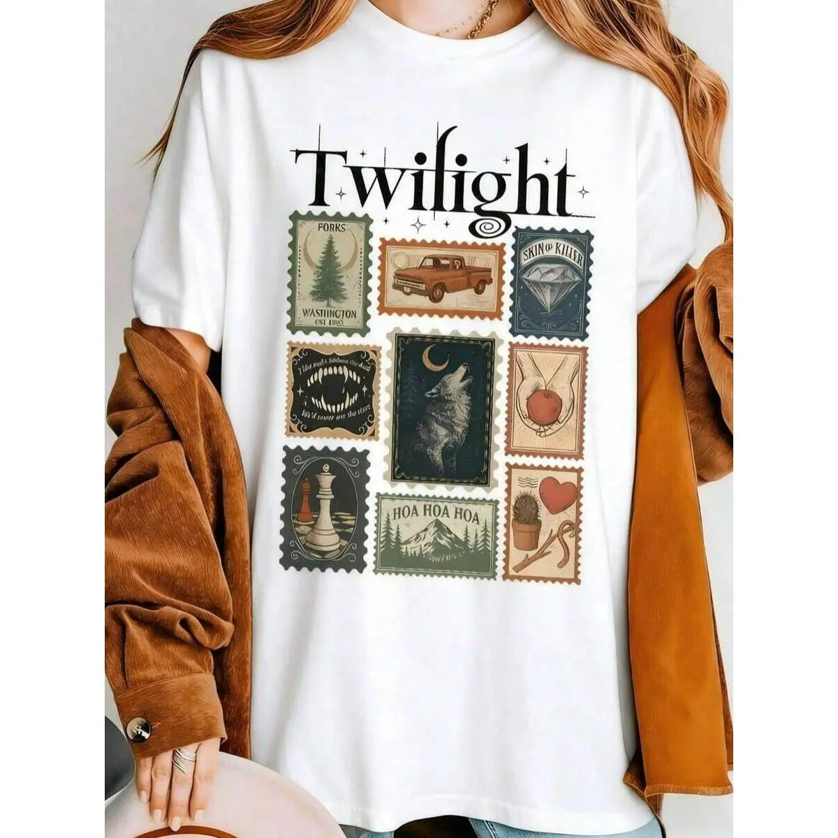 Vintage Twilight Movie Women T-Shirt, Retro Vampire And Wolves Graphic Tee, Y2K Oversized Classic 2000s Film Aesthetic Apparel, Gothic Horror Romance Style, Retro Twilight Saga Costume Shirt2026 Comfortable Cotton T-Shirt