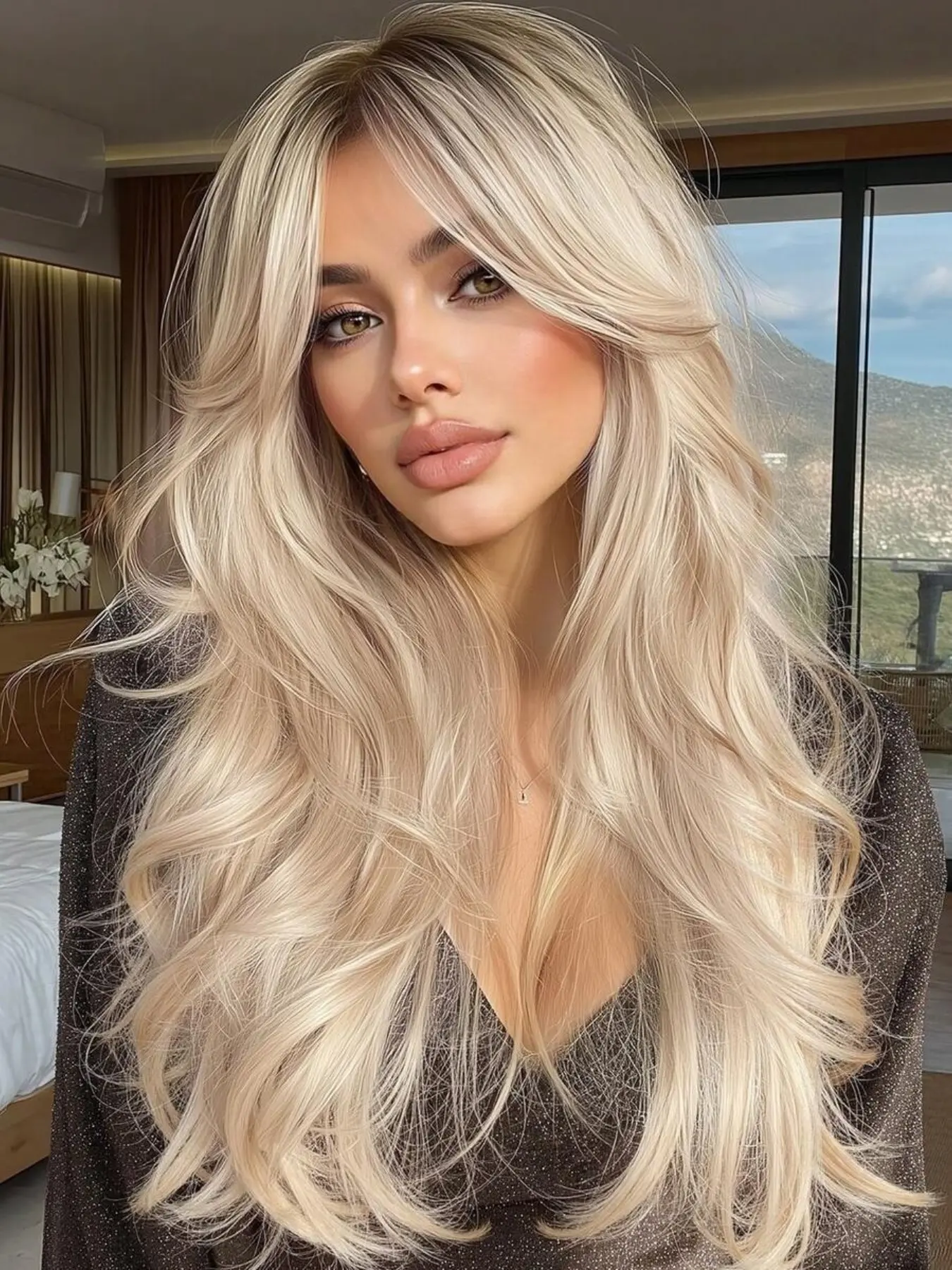Curly Wig, Free Part Air Bangs Fluffy Layered Long Loose, Heat Resistant For Women, Synthetic Wig Curly Wig, Free Part Air Bangs Fluffy Layered Long Loose, Heat Resistant For Women, Synthetic Wig