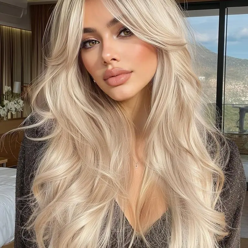 Curly Wig, Free Part Air Bangs, Fluffy Layered Long Loose Curls, Heat Resistant Synthetic Hair Wig for Women