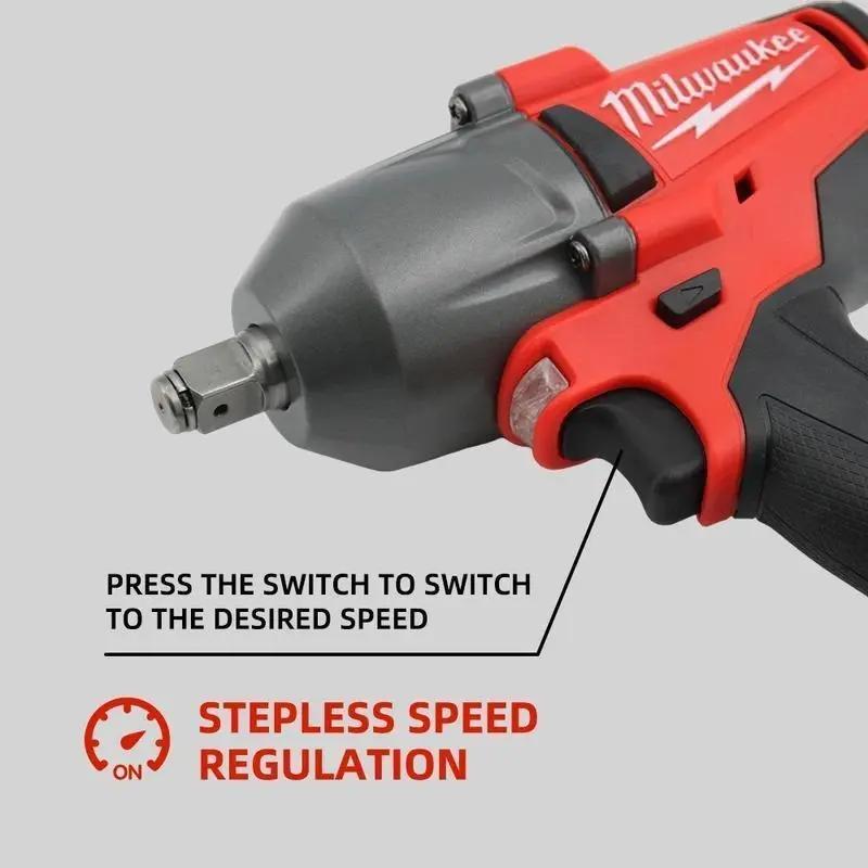 Milwaukee 18V Cordless Electric Wrench Durable Brushless Impact Wrench 800N.M with Battery & Fast Charger