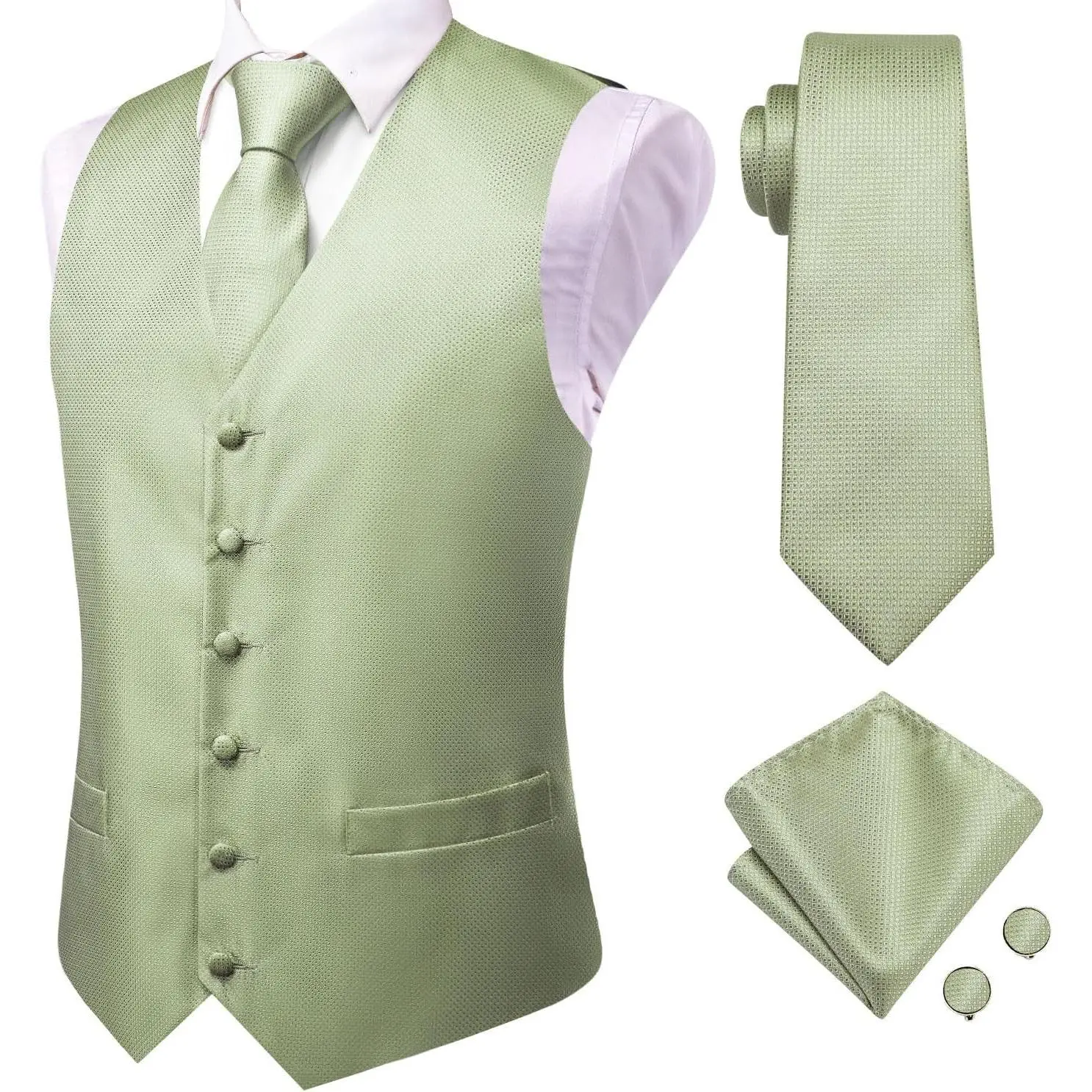 5PCS Men's Silk Suit Vest & Tie Lapel Pin Set - Paisley Floral Waistcoat, Necktie & Tie Clip for Wedding Party(Gift)