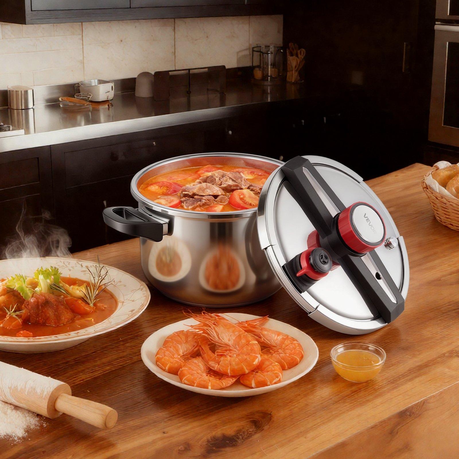 VEVOR Pressure Cooker, 10Qt Pressure Cooker Stainless Steel, Pressures Canner with Steaming Rack, Tempered Glass Lid, Three Pressures Settings for Meat, Beans, Rice, Soup, Sauces, Cook up to 100 kPa