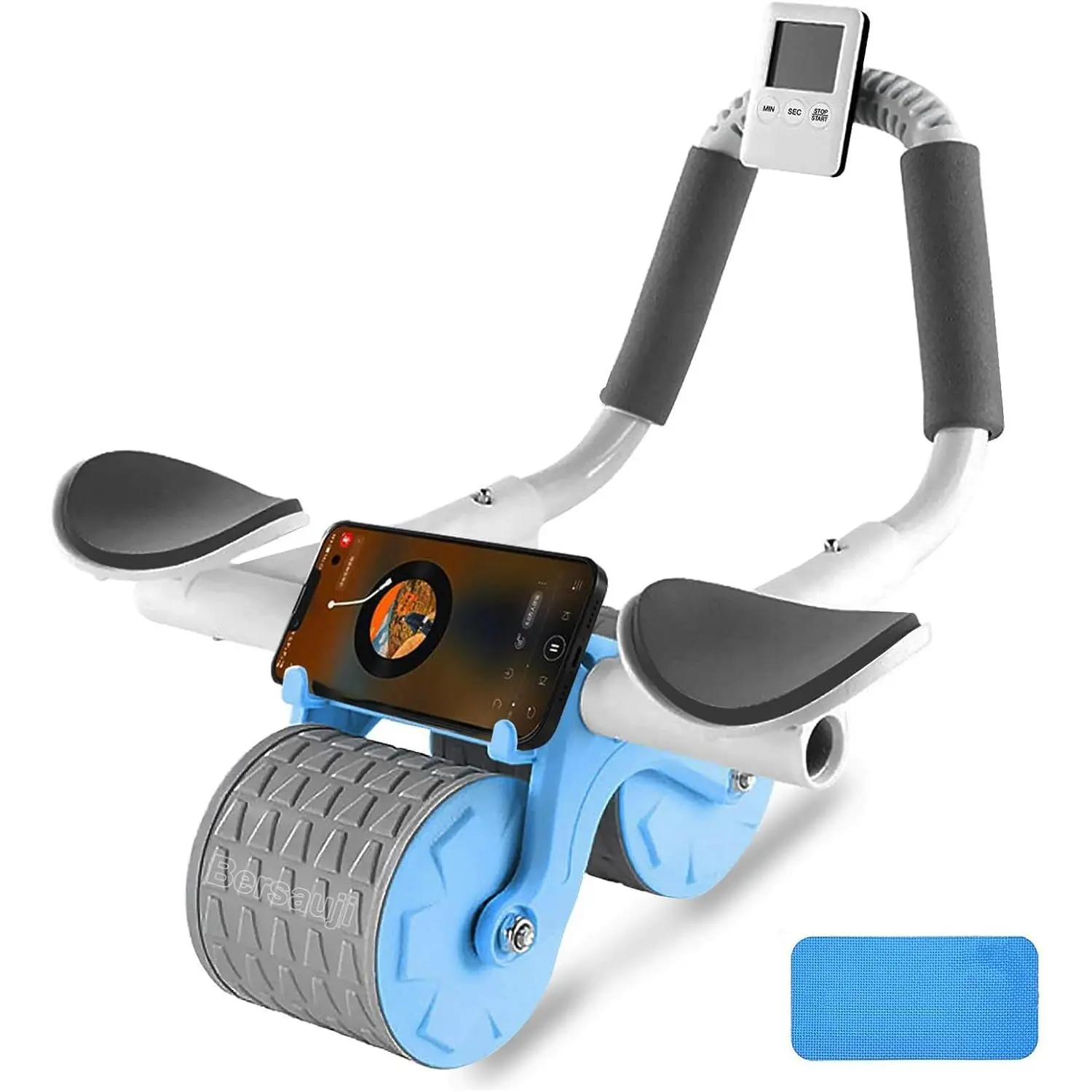 Automatic Rebound Ab Roller Elbow Support, Timer Phone Holder Abdominal Wheel with Knee Pad for Home Workout