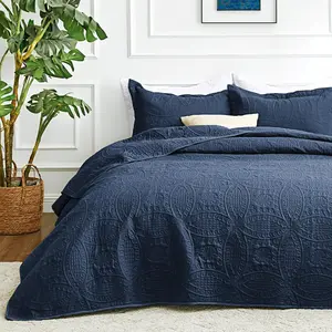 Love's cabin Twin Set Navy Blue Bedspreads - Soft Bed Summer Lightweight Bedspread Comforter - Style Coin Pattern Coverlet for All Season - 2 Pieces (1, 1 Pillow Sham)