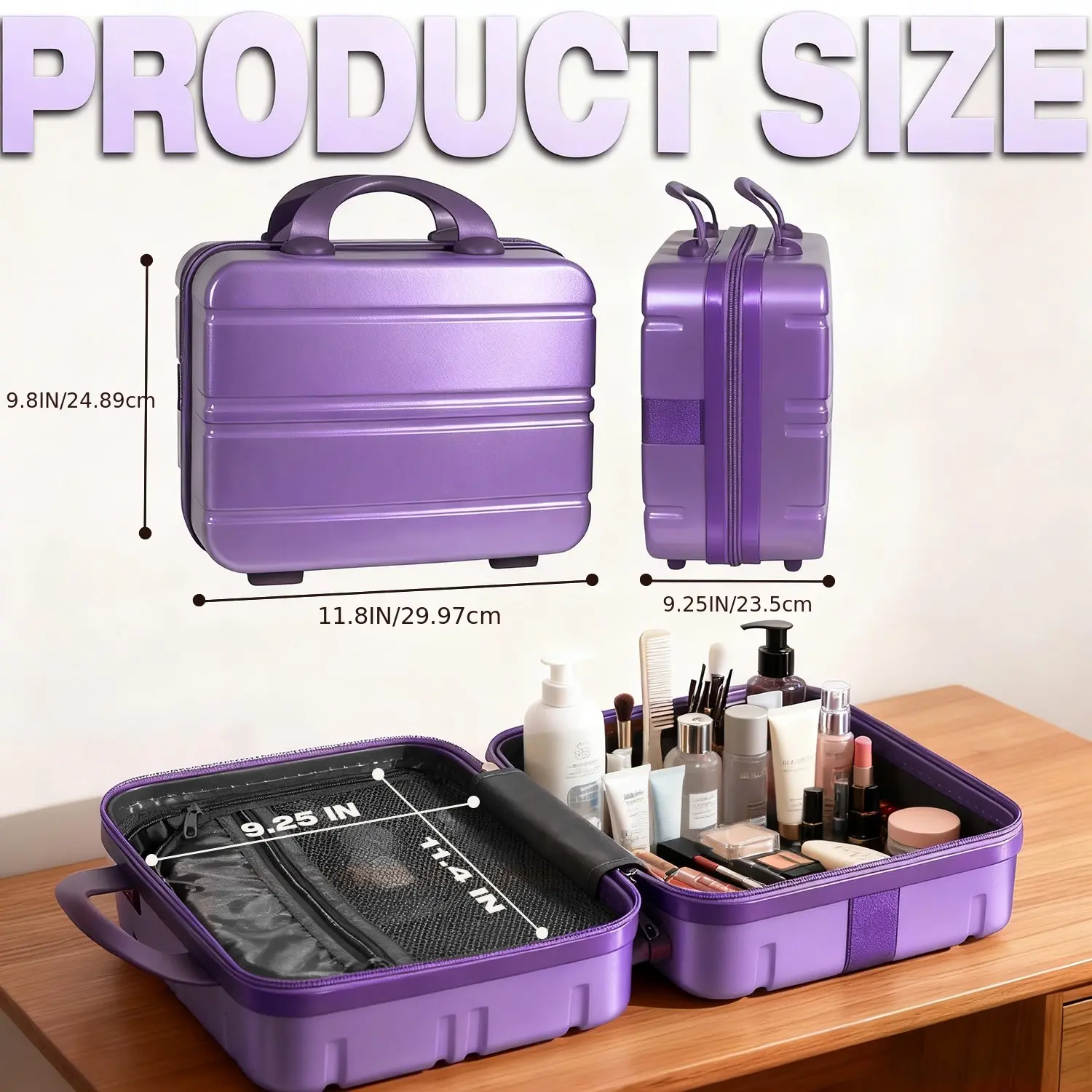 Portable Makeup Travel Case Hand Luggage, Pressure-proof Carrying Makeup Case Suitcase with Elastic Band, Small Hard Shell Cosmetic Case for Travel Camping.The Choice for Elegant Women