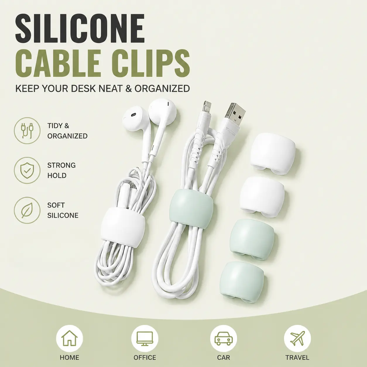 Cable Organizer, 5/10 pcs set Silicone Earphone & Charging Cable Organizer Clips, Simple Travel Home Cord Management Clips, Cable Cord Organizer-YY0